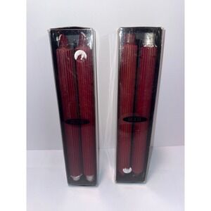 Root Gentry 12" Red Beeswax Taper Candles Unscented Fluted Ribbed Lot of 2